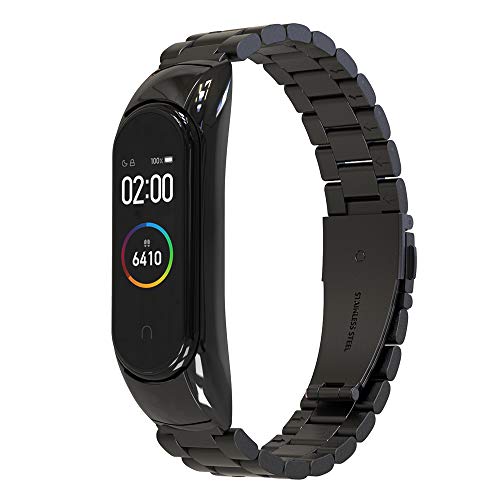 Simpeak Correa Compatible con Xiaomi Mi Band 4 (5.5-8.1 Pulgadas), Pulseras de Acero Inoxidable Wristband Repuesto Bandas Compatible con Xiaomi Mi Band 4 Fitness - Negro