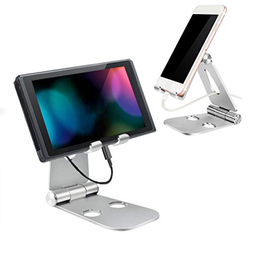 Simpeak Soporte Móvil, Soporte Tablet, Multi-Angulo Soporte de Aluminio Compatible con iPad,Compatible con iPhone, Compatible con Nintendo Switch, Otras Tabletas y Móviles, Plata