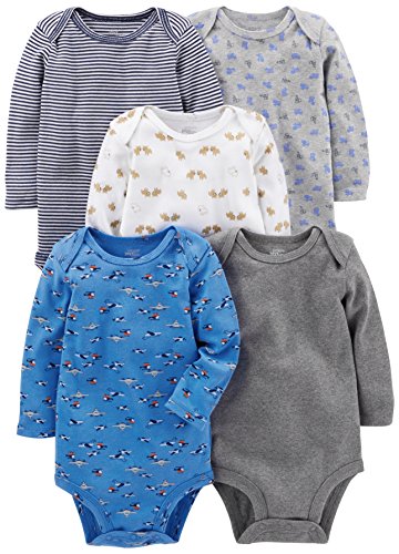Simple Joys by Carter's - Body de manga larga para bebé, 5 unidades ,Azul/Gris ,Recién nacido Simple Joys by Carter's - Body de manga larga para bebé, 5 unidades ,Azul/Gris ,Recién nacido
