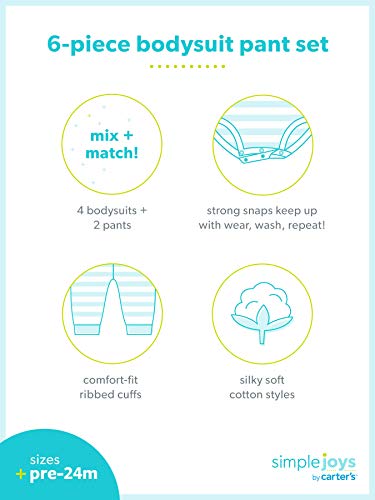 Simple Joys by Carter's Conjunto de 6 piezas de body para niñas (manga corta y larga) y pantalones ,Pink/Mint Ruffle ,Recién nacido Simple Joys by Carter's Conjunto de 6 piezas de body para niñas (manga corta y larga) y pantalones ,Pink/Mint Ruffle ,Recién nacido