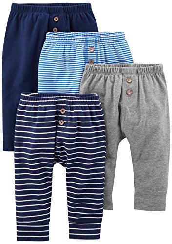 Simple Joys by Carter's pantalón para bebé, paquete de 4 ,Navy/Stripes/Gray ,12 Meses