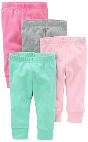 Simple Joys by Carter's pantalón para niñas pequeñas, paquete de 4 ,Bright Pink/Gray/Light Pink/Mint ,Recién nacido