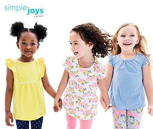 Simple Joys by Carter's paquete de 3 camisetas y tops de manga corta para niñas ,Blue Stripe, Floral, Yellow ,US 5T (EU 110–116)