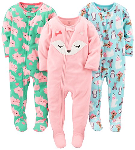 Simple Joys by Carter's pijama de forro polar suelto para bebés y niñas pequeñas, paquete de 3 ,Polar Bear/Pigs/Fox ,18 Meses