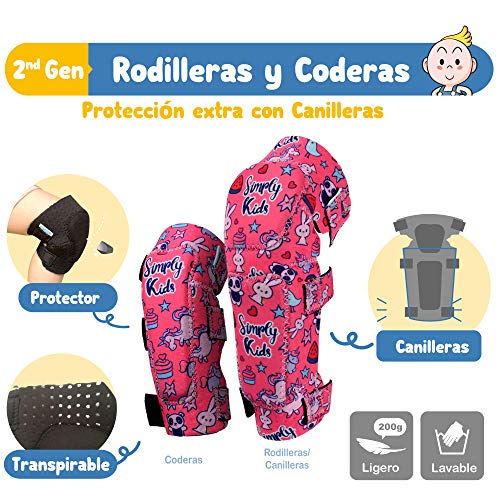 Simply Kids Innovadora Suave Coderas y Rodilleras para Niño con Guantes Bici I Protecciones Patines Niño w/Bolsa de Malla I Protección de Patinaje, Monopatín, Bicicleta, Hoverboard, Skate