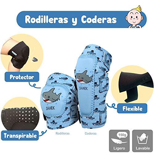 Simply Kids Innovadora Suave Coderas y Rodilleras para Niño con Guantes Bici I Protecciones Patines Niño w/Bolsa de Malla I Protección de Patinaje, Monopatín, Bicicleta, Hoverboard, Skate