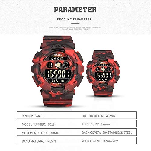 Simshew Rastreador de Ejercicios Smael Bluetooth Podómetro Cronómetro 50m Reloj Inteligente Resistente al Agua Monitorización de la frecuencia cardíaca y del Sue (Color : Camouflage Red)