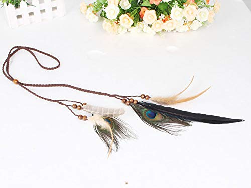 Simsly Diadema bohemia con plumas de pavo real hippie india de los años 20 con cadena de plumas para el pelo, accesorios de joyería, tocado para mujeres y niñas (gris)