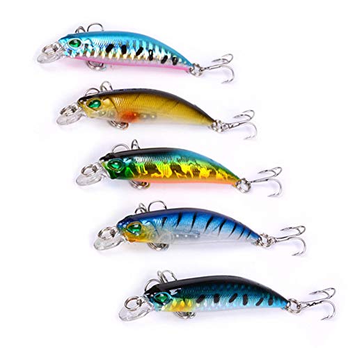 SIMUER 8Pcs Señuelos Pesca Cebo Artificial Duro Cebos Artificiales Wobblers Wobbler Flotante Swimbait Siluros Bass Lubina Señuelo para Pesca Spinning con VMC Triángulo Ganchos, Colores