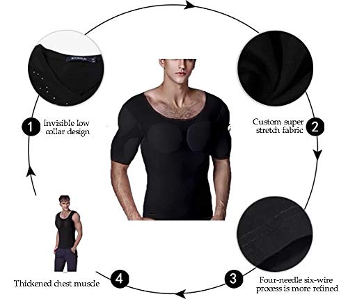 Simulación Músculo Pectoral Falso Camiseta Músculo Cuello Bajo Ropa Interior (Color : Black, Size : L)