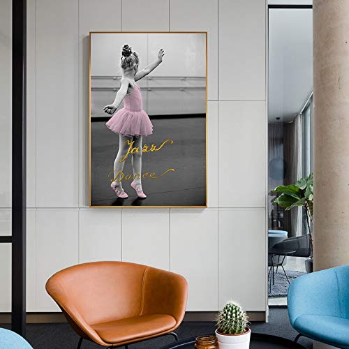 Sin Marco Nordic Dancing Girl Pink Ballet Shoes Canvas ng Wall Art For Living Room Pasillo Decoración para el hogar Cute Poster Print 30x45cm