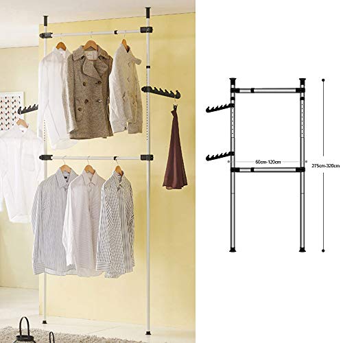 Sinbide Perchero de Ropa Telescópico Altura Ajustable Carril de Ropa de Acero Resistente Bastidor de Ropa Sistema de Perchero Extensible con 1/3/ 4 Barras (B) Sinbide Perchero de Ropa Telescópico Altura Ajustable Carril de Ropa de Acero Resistente Bastidor de Ropa Sistema de Perchero Extensible con 1/3/ 4 Barras (B)