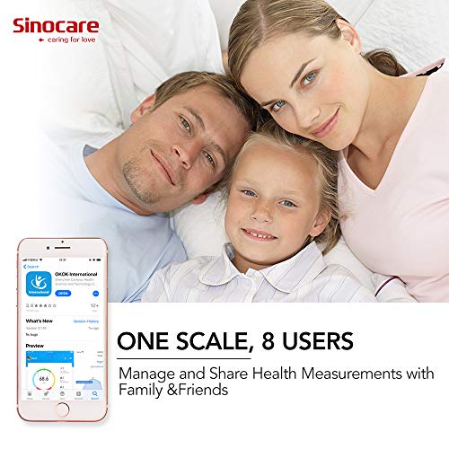 Sinocare Básculas Digitales, Báscula Baño Digital Bluetooth Inteligente Tiene APP, Báscula de Baño Digital Ultrafina con Pantalla LCD, con Sensores de 50G Alta Precisión (ST/KG/LB)180kg/400lbs