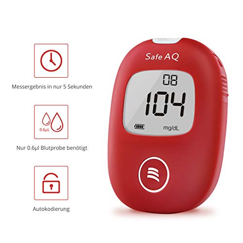 sinocare Medidor de glucosa en sangre/Glucosa en sangre kit de control de la diabetes kit con Codefree tiras x 25 y caja para diabéticos - en mg/dL (Safe AQ Smart)