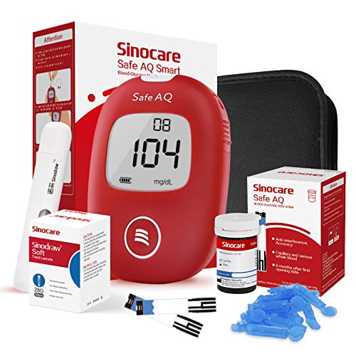 sinocare Medidor de glucosa en sangre/Glucosa en sangre kit de control de la diabetes kit con Codefree tiras x 25 y caja para diabéticos - en mg/dL (Safe AQ Smart)