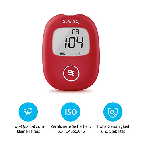 sinocare Medidor de glucosa en sangre/Glucosa en sangre kit de control de la diabetes kit con Codefree tiras x 50 y caja para diabéticos - en mg/dL (Safe AQ Smart)