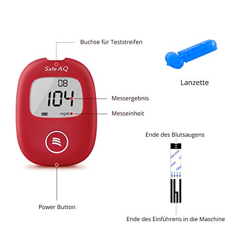 sinocare Medidor de glucosa en sangre/Glucosa en sangre kit de control de la diabetes kit con Codefree tiras x 50 y caja para diabéticos - en mg/dL (Safe AQ Smart)