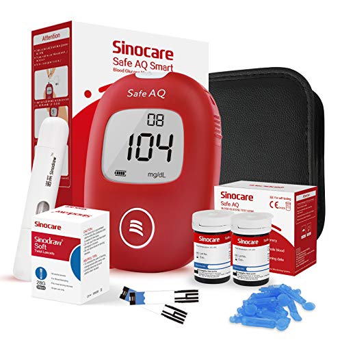 sinocare Medidor de glucosa en sangre/Glucosa en sangre kit de control de la diabetes kit con Codefree tiras x 50 y caja para diabéticos - en mg/dL (Safe AQ Smart)