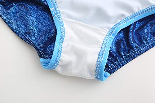 Sinoeem Leotardos de Gimnasia Rítmica para Niños Maillot de Ballet con Gradiente Flash Cuello Redondo Manga Larga/Manga Corta para Niñas de 3-12 Años (Azul - Manga Larga, Tag 8A(7-8 Years))