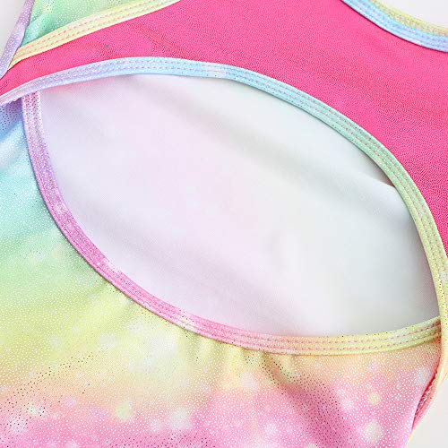 Sinoeem Leotardos de Gimnasia Rítmica para Niños Maillot de Ballet con Gradiente Flash Cuello Redondo Manga Larga/Manga Corta para Niñas de 3-12 Años (Arcoiris - Manga Larga, Tag 12A(11-12 Years))