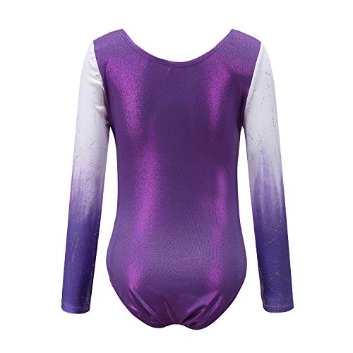 Sinoeem Leotardos de Gimnasia Rítmica para Niños Maillot de Ballet con Gradiente Flash Cuello Redondo Manga Larga/Manga Corta para Niñas de 3-12 Años (Púrpura - Manga Larga, Tag 10A(9-10 Years)) Sinoeem Leotardos de Gimnasia Rítmica para Niños Maillot de Ballet con Gradiente Flash Cuello Redondo Manga Larga/Manga Corta para Niñas de 3-12 Años (Púrpura - Manga Larga, Tag 10A(9-10 Years))
