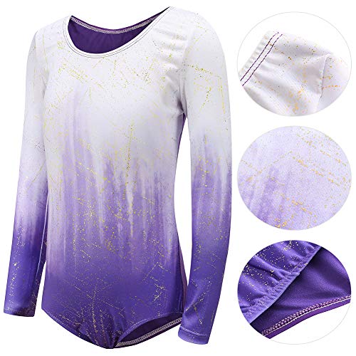 Sinoeem Leotardos de Gimnasia Rítmica para Niños Maillot de Ballet con Gradiente Flash Cuello Redondo Manga Larga/Manga Corta para Niñas de 3-12 Años (Púrpura - Manga Larga, Tag 10A(9-10 Years)) Sinoeem Leotardos de Gimnasia Rítmica para Niños Maillot de Ballet con Gradiente Flash Cuello Redondo Manga Larga/Manga Corta para Niñas de 3-12 Años (Púrpura - Manga Larga, Tag 10A(9-10 Years))