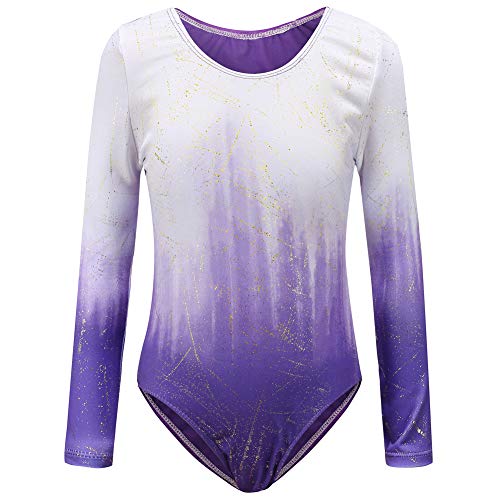 Sinoeem Leotardos de Gimnasia Rítmica para Niños Maillot de Ballet con Gradiente Flash Cuello Redondo Manga Larga/Manga Corta para Niñas de 3-12 Años (Púrpura - Manga Larga, Tag 10A(9-10 Years)) Sinoeem Leotardos de Gimnasia Rítmica para Niños Maillot de Ballet con Gradiente Flash Cuello Redondo Manga Larga/Manga Corta para Niñas de 3-12 Años (Púrpura - Manga Larga, Tag 10A(9-10 Years))