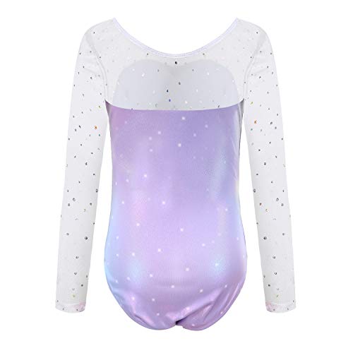 Sinoeem Leotardos Gimnásticos para Niñas Manga Larga Maillot de Gimnasia Colorido Gimnasia Leotard para Niñas 5-12Años (Morado - Manga Larga, 5-6 Años)