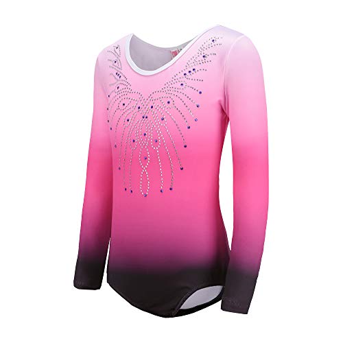 Sinoem Leotardos Gimnásticos para Niñas Manga Larga Maillot de Gimnasia Colorido Gimnasia Leotard para Niñas 5-12Años (11-12 Años, Rosa -Manga Larga)