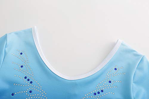 Sinoem Leotardos Gimnásticos para Niñas Manga Larga Maillot de Gimnasia Colorido Gimnasia Leotard para Niñas 5-12Años (5-6 Años, Azul -Manga Larga)