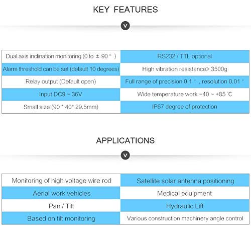 SINRT RS232 Interruptor de alarma de relé de 2 ejes y ángulo de inclinación de alta precisión ±90 ° Inclinómetro de medición e impermeable IP67 Anti-vibración AHRS MEMS Sensor de para la industria