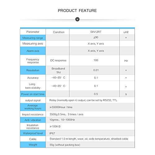 SINRT RS232 Interruptor de alarma de relé de 2 ejes y ángulo de inclinación de alta precisión ±90 ° Inclinómetro de medición e impermeable IP67 Anti-vibración AHRS MEMS Sensor de para la industria