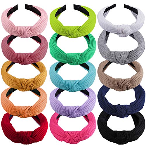 SIQUK 15 Piezas Diademas Nudo Turbante Diademas de Pelo Anchas para Mujer y Niñas 15 Colores