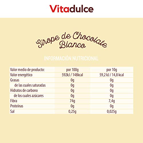 Sirope de chocolate blanco sin azúcar, Topping de chocolate blanco, Sirope bajo en calorías 400 gr - Vitadulce