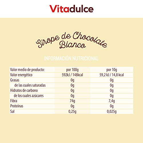 Sirope de chocolate blanco sin azĂșcar, Topping de chocolate blanco, Sirope bajo en calorĂas 400 gr - Vitadulce Sirope de chocolate blanco sin azĂșcar, Topping de chocolate blanco, Sirope bajo en calorĂas 400 gr - Vitadulce
