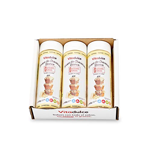 Sirope de chocolate blanco sin azĂșcar, Topping de chocolate blanco, Sirope bajo en calorĂas 400gr. Pack de 3 unidades- Vitadulce Sirope de chocolate blanco sin azĂșcar, Topping de chocolate blanco, Sirope bajo en calorĂas 400gr. Pack de 3 unidades- Vitadulce