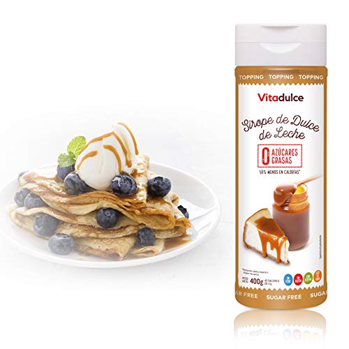 Sirope de dulce de leche sin azúcar, Topping de dulce de leche, Sirope bajo en calorías 400 gr. Pack de 3 unidades - Vitadulce