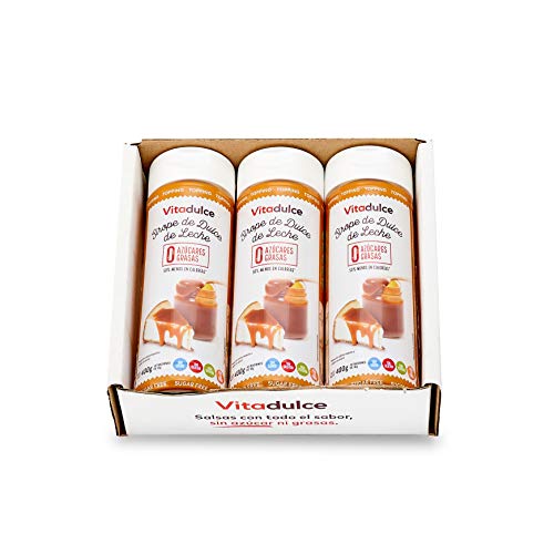 Sirope de dulce de leche sin azúcar, Topping de dulce de leche, Sirope bajo en calorías 400 gr. Pack de 3 unidades - Vitadulce