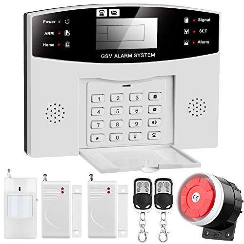 Sistema de Alarma gsm para Casa, Inalámbrico, Antirrobo, Servicio + Garantía, Multi-Accesorios y Pilas Incluidas, Voz y LCD Pantalla en Castellano, Expandible 99 Sensores para Oficina en el Hogar