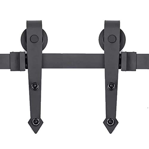 Sistema de puerta corredera, forma de flecha, 200 cm, juego completo con ruedas y riel, sistema de puerta corredera de 2 metros, forma de flecha - Arrow Black