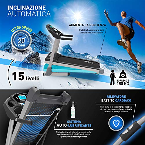 SIXTUS 3000 Cinta de Correr Eléctrica Profesional Plegable, 20 km/h, APP Kinomap y Zwift Bluetooth, Altavoces USB/SD/JACK, 2.5 HP (7 HP Pico), Inclinación y Lubricación Automática, Cardio, 150 kg. SIXTUS 3000 Cinta de Correr Eléctrica Profesional Plegable, 20 km/h, APP Kinomap y Zwift Bluetooth, Altavoces USB/SD/JACK, 2.5 HP (7 HP Pico), Inclinación y Lubricación Automática, Cardio, 150 kg.