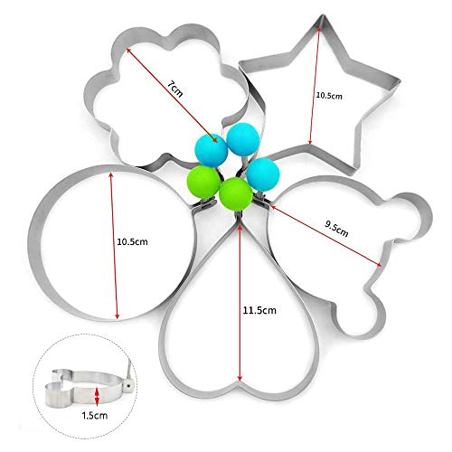 SJUNJIE 5 Piezas Anillos de Huevo Antiadherente de Acero Inoxidable Molde con Forma de Huevo para Huevos Frito Panqueques Tortitas Pancake Omelets Galleta Tortilla