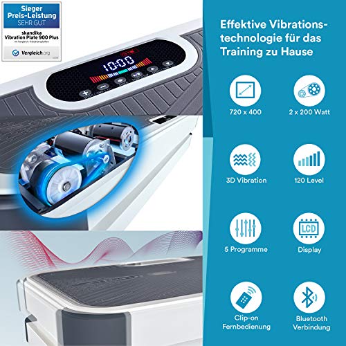 skandika - Plataforma vibratoria 900 Plus - 3D-Vibraciones - Bluetooth - Mando a Distancia - Peso 23 kg (Gris)