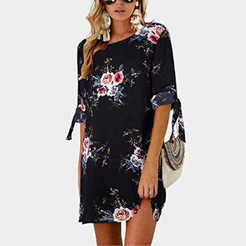 SKBOOS Mujeres Short Beach Casual Camisa Lápiz Vestido Mujer   Verano Negro Estampado Floral Loose Elegante Mini Vestido de Fiesta Sundress