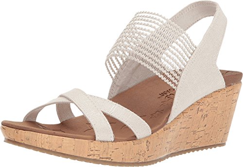 Skechers Beverlee-High Tea, Sandalias de Punta Descubierta Mujer, Beige (Nat Black Sparkle Linen/Gore Trim), 37 EU