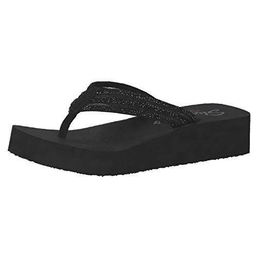 Skechers Chanclas Vinyasa-Sugar Pie-Sheer Panel Rhinestone para mujer, negro (Negro/Negro), 38 EU