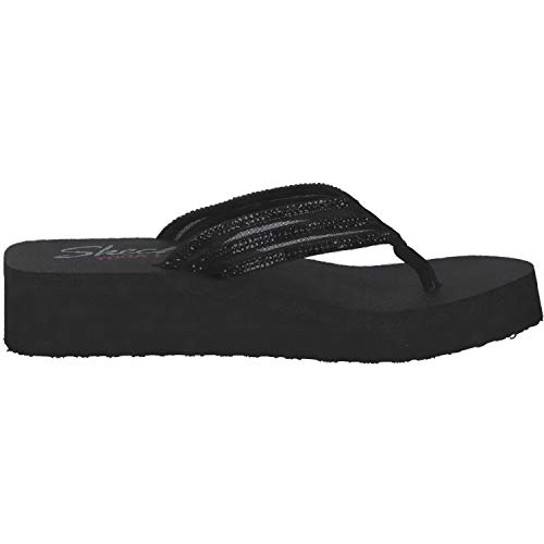 Skechers Chanclas Vinyasa-Sugar Pie-Sheer Panel Rhinestone para mujer, negro (Negro/Negro), 39 EU