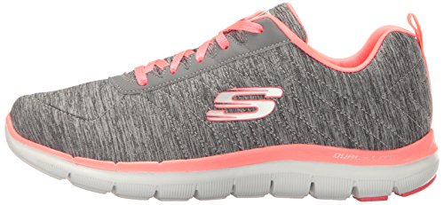 Skechers Flex Appeal 2.0, Zapatillas con Cordones,Detalles de Costuras y Plantilla para Caminar y Entrenar Mujer, Multicolor (GYCL Black & Charcoal Mesh/Coral Trim), 39 EU