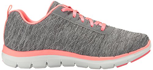 Skechers Flex Appeal 2.0, Zapatillas con Cordones,Detalles de Costuras y Plantilla para Caminar y Entrenar Mujer, Multicolor (GYCL Black & Charcoal Mesh/Coral Trim), 39 EU