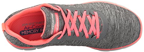 Skechers Flex Appeal 2.0, Zapatillas con Cordones,Detalles de Costuras y Plantilla para Caminar y Entrenar Mujer, Multicolor (GYCL Black & Charcoal Mesh/Coral Trim), 39 EU